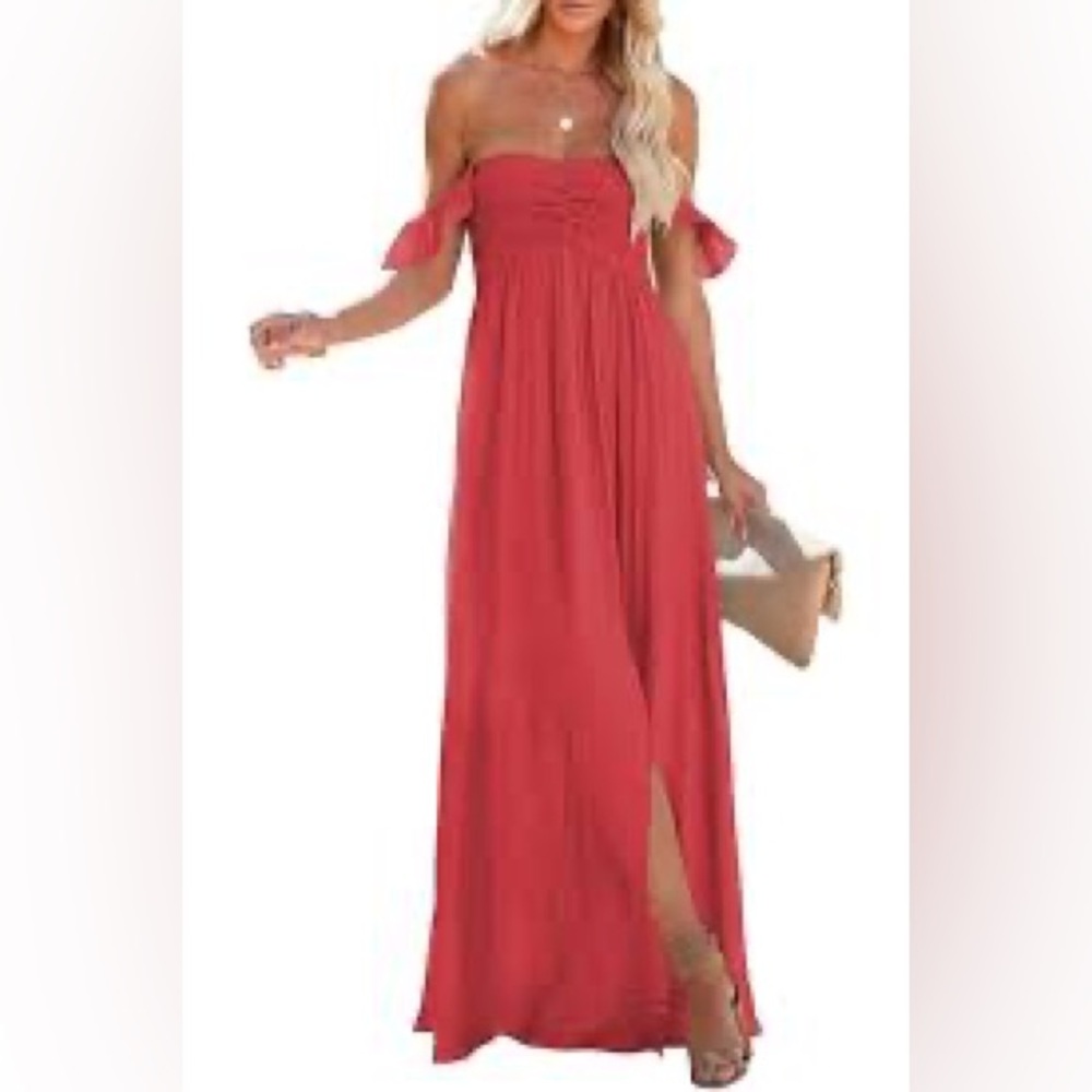 Vibrant Coral Off-Shoulder Dress